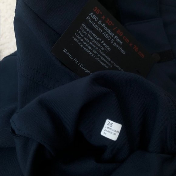 NEW Lululemon ABC Skinny-Fit 5 Pocket Pant 30"L Warpstreme, True navy - 35"x 30" - Picture 7 of 13